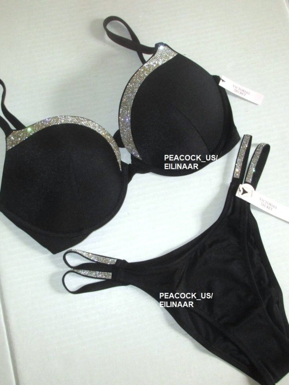 36DD/M VICTORIA SECRET Shine Strap Trim Push Up Top Bikini Set Brazilian Bottom - Picture 2 of 9